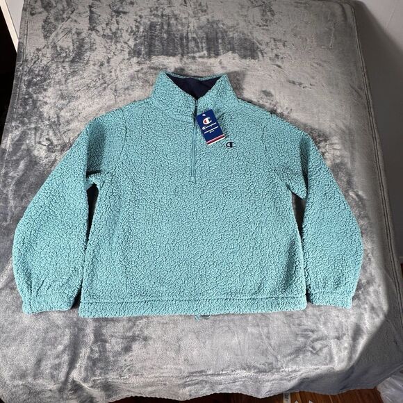 Champion Womens Sz XL Teal Sherpa Fleece Sweatshirt Top 1/4 Zip Athleticwear NWT - Picture 2 of 14